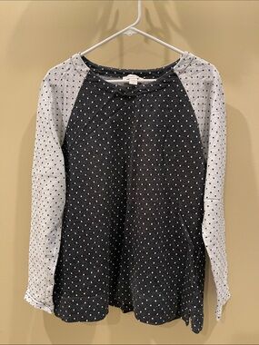 Coldwater Creek Black & Light Gray Polka Dot Raglan Sweatshirt